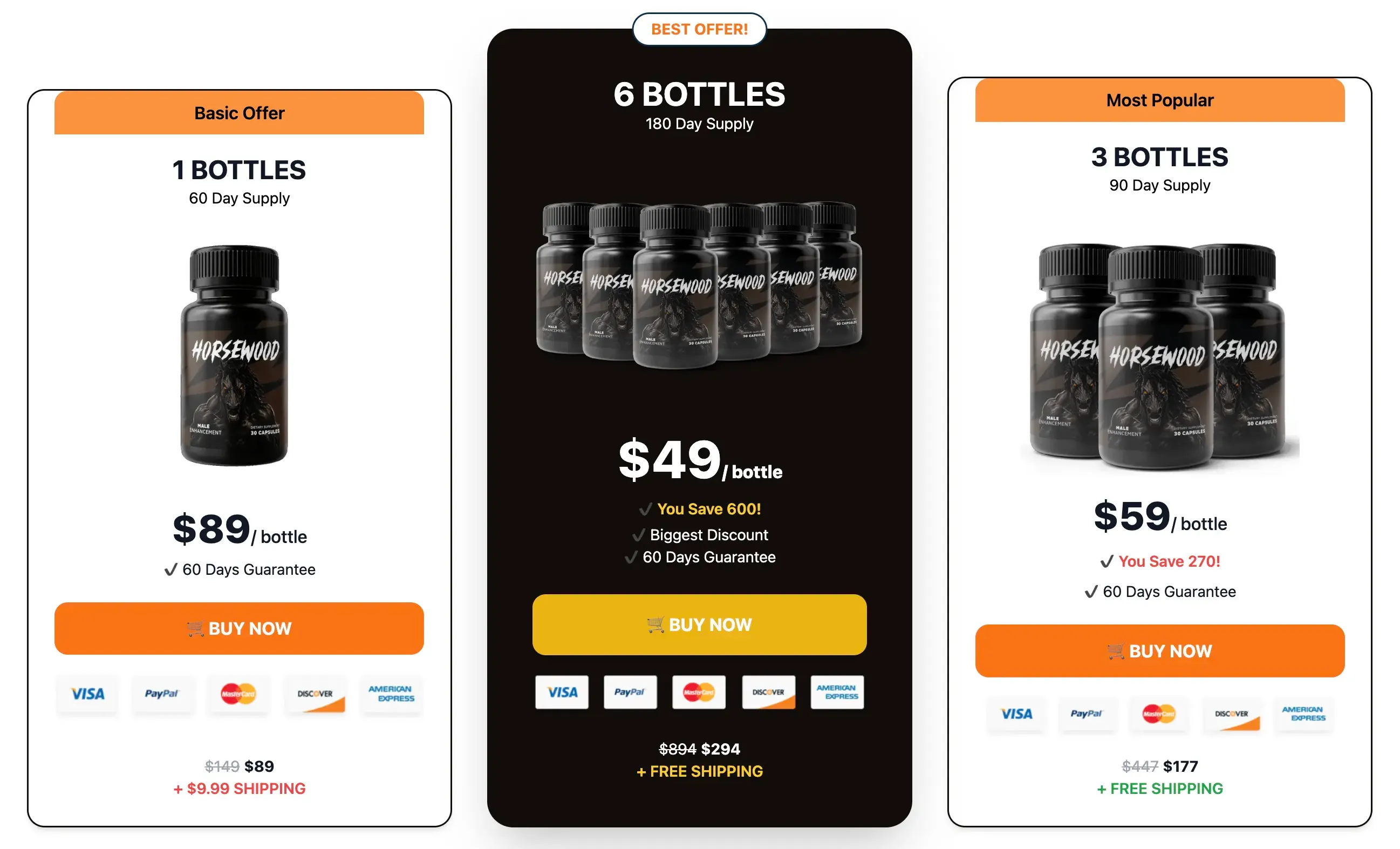 Horsewood bottle pricing table - best value package with free bonuses